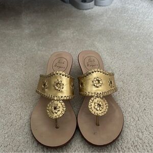Jack Rogers Gold Sandals with Medallion Design